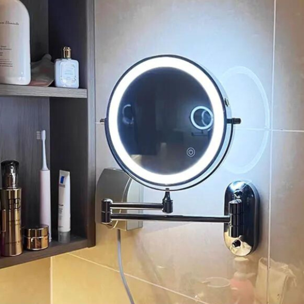Black Rechargeable LED Magnifying Makeup and Bathroom Mirror