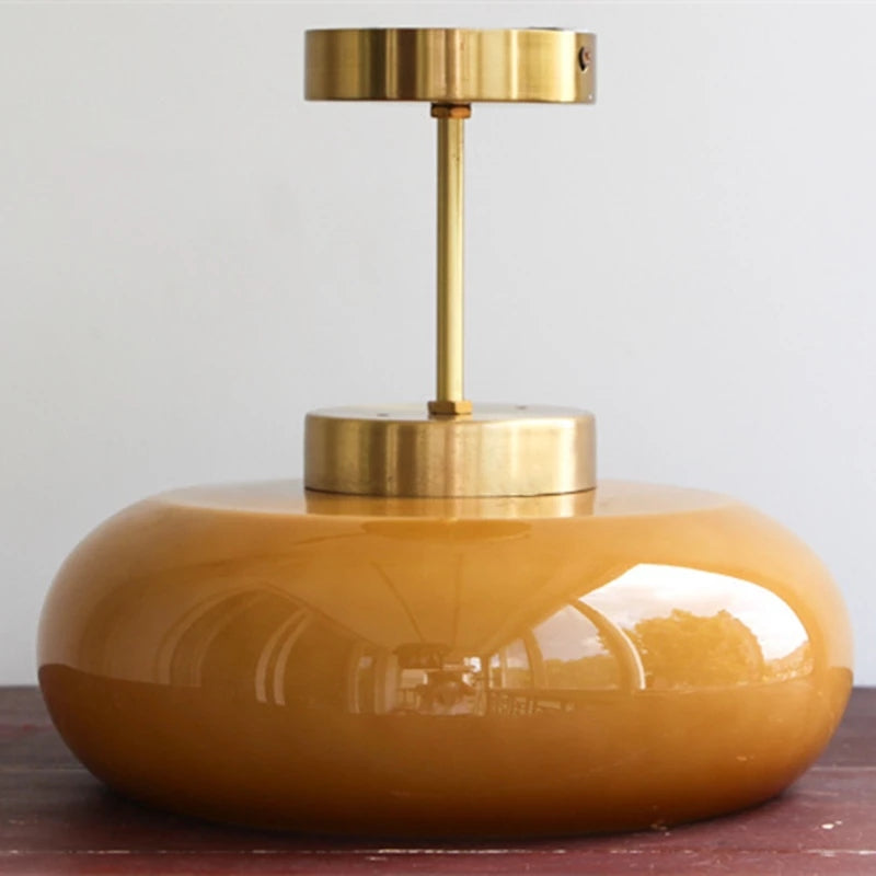 Domelight | 11-Inch Vintage Semi-Flush Ceiling Light Featuring Orange Dome Glass Shade
