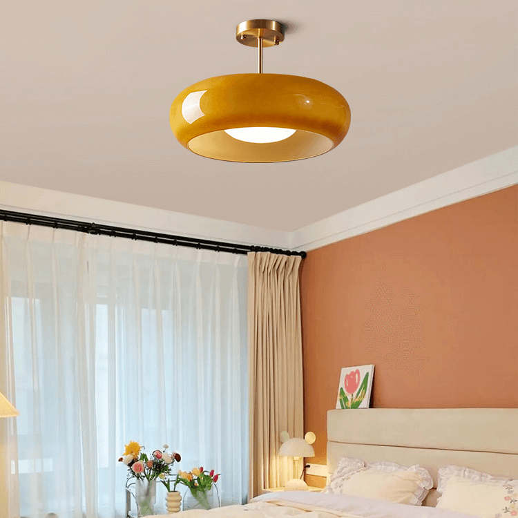 Domelight | 11-Inch Vintage Semi-Flush Ceiling Light Featuring Orange Dome Glass Shade