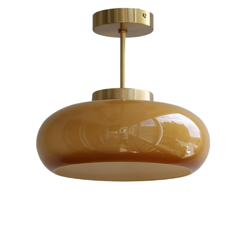 Domelight | 11-Inch Vintage Semi-Flush Ceiling Light Featuring Orange Dome Glass Shade