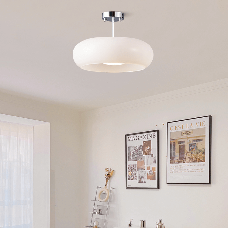 Domelight | 11-Inch Vintage Semi-Flush Ceiling Light Featuring Orange Dome Glass Shade