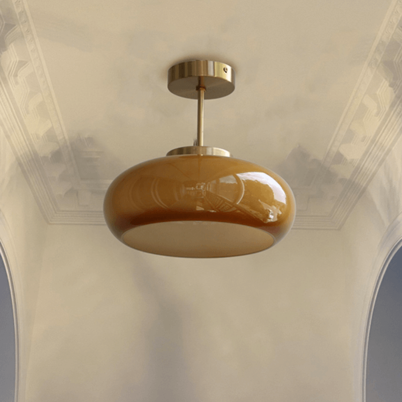 Domelight | 11-Inch Vintage Semi-Flush Ceiling Light Featuring Orange Dome Glass Shade