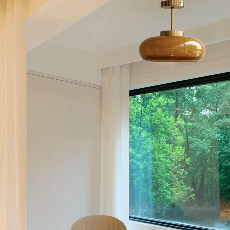 Domelight | 11-Inch Vintage Semi-Flush Ceiling Light Featuring Orange Dome Glass Shade