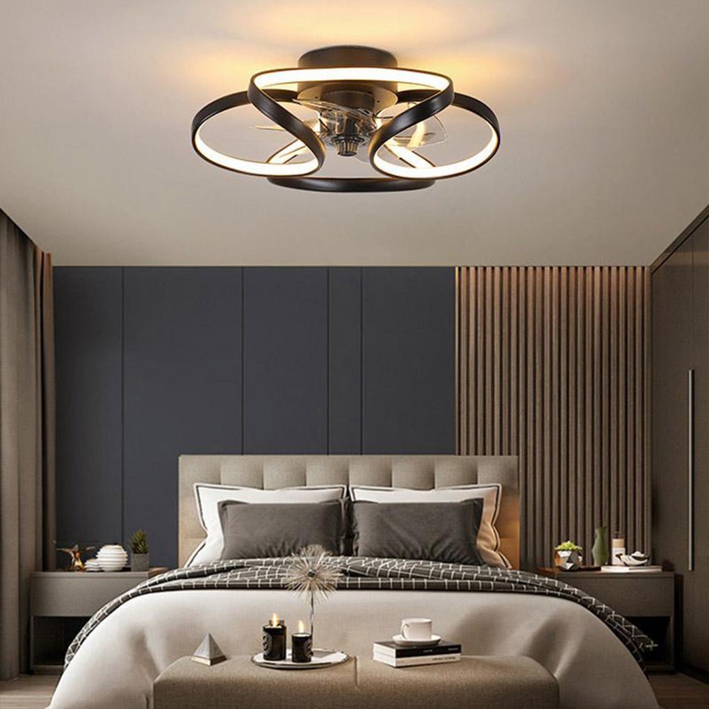Modern Flower LED Flush Mount Ceiling Fan Light with Remote Control