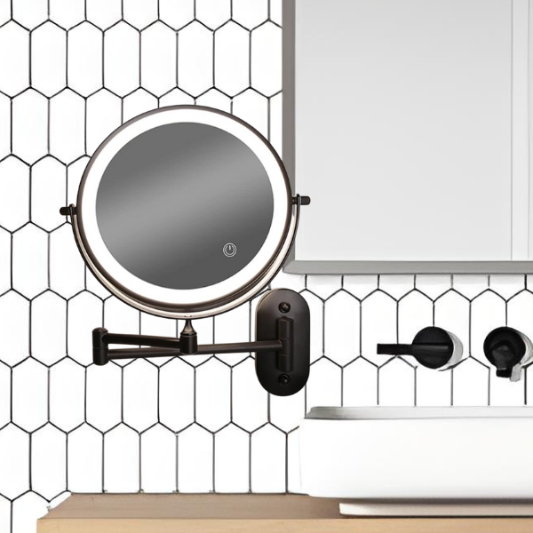 Black Rechargeable LED Magnifying Makeup and Bathroom Mirror